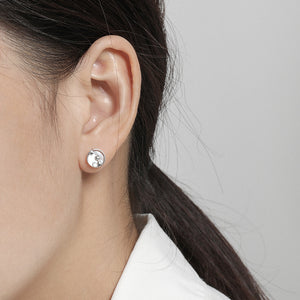 RHE1311 925 Sterling Silver Star Moon Inlaid Zircon Shell Pearl Cat Stud Earrings