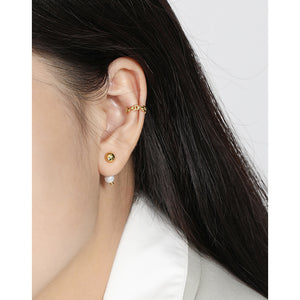 RHE1312 925 Sterling Silver Geometric Round Freshwater Pearl Stud Earrings