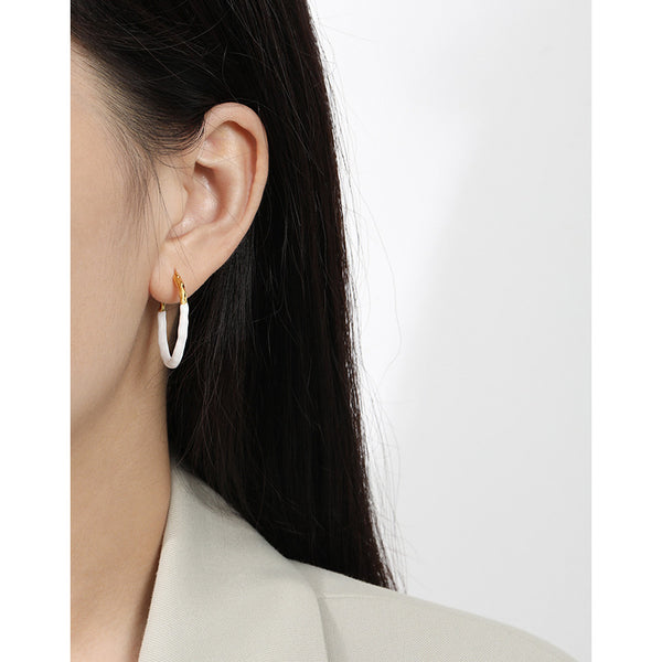 RHE1301 925 Sterling Silver Irregular Enamel Hoop Earrings