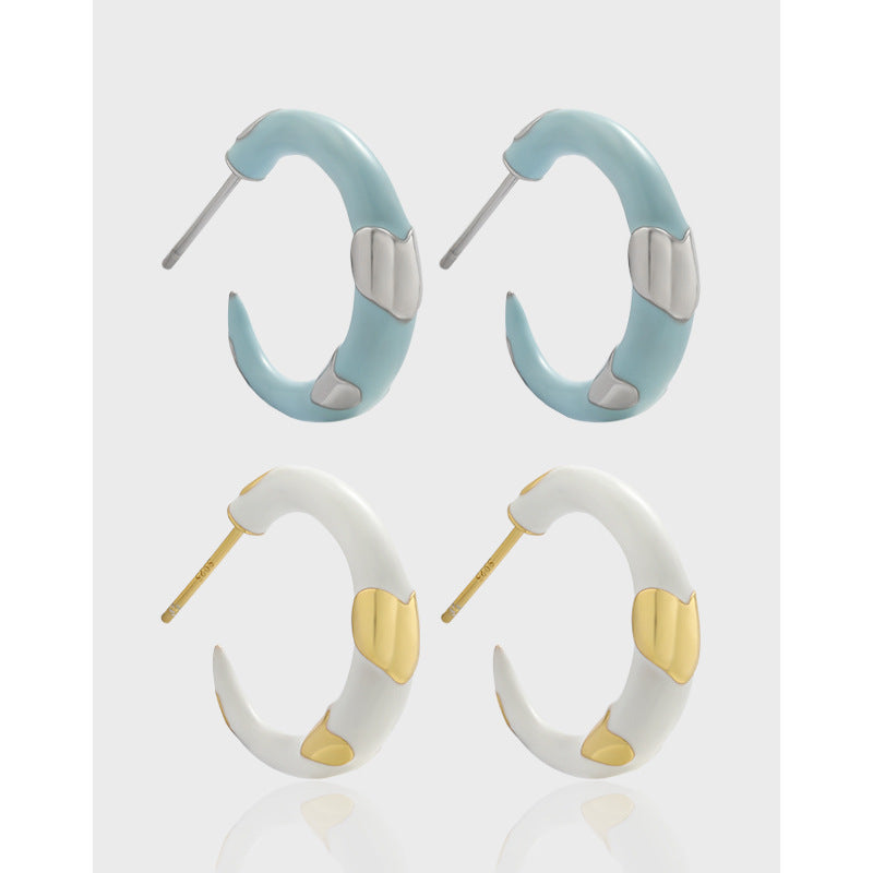 RHE1320 925 Sterling Silver Enamel C-shaped Love Hoop Earrings