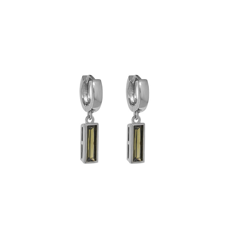RHE1299 925 Sterling Silver Square Zirconia Dangle Hoop Earrings