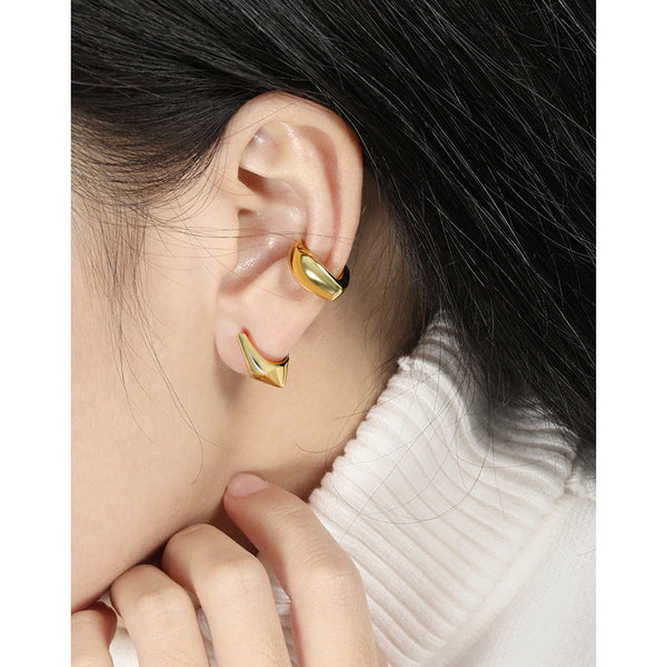 RHE1128 925 Sterling Silver Heavy Industry Glossy Minimalist Ear Cuff