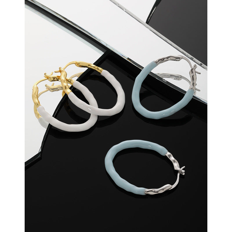 RHE1301 925 Sterling Silver Irregular Enamel Hoop Earrings