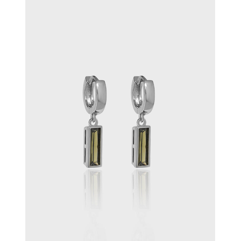 RHE1299 925 Sterling Silver Square Zirconia Dangle Hoop Earrings