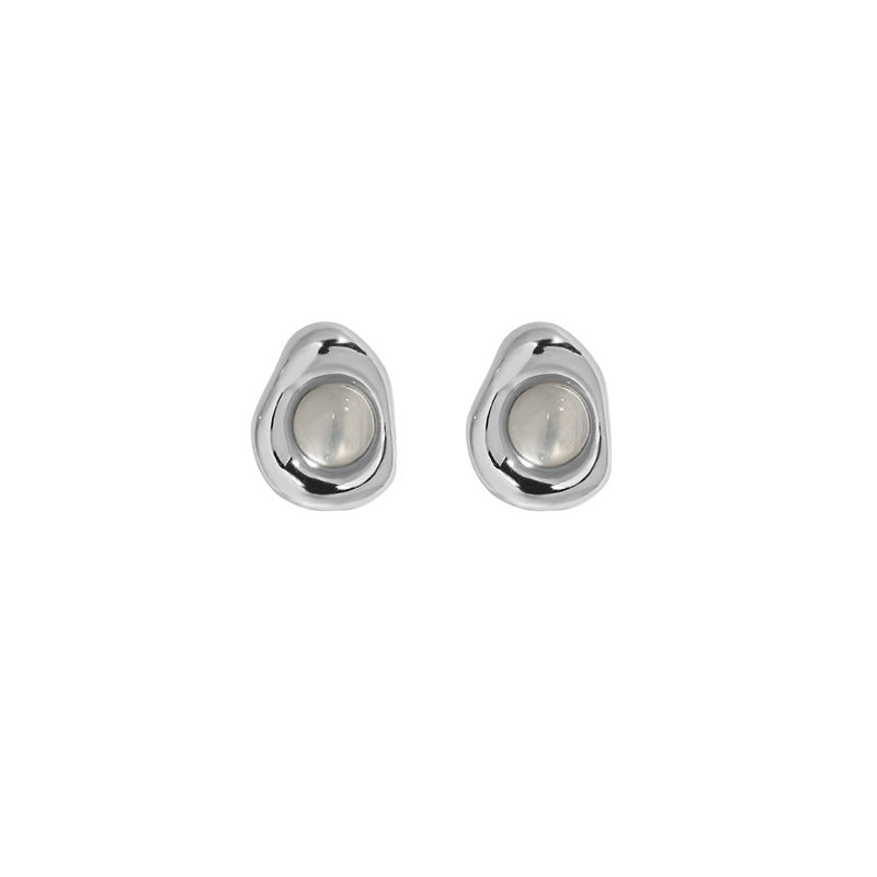 RHE1124 925 Sterling Silver Irregular White Chalcedony Stud Earrings