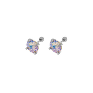 RHE1315 925 Sterling Silver Zircon Round Beads Stud Earrings