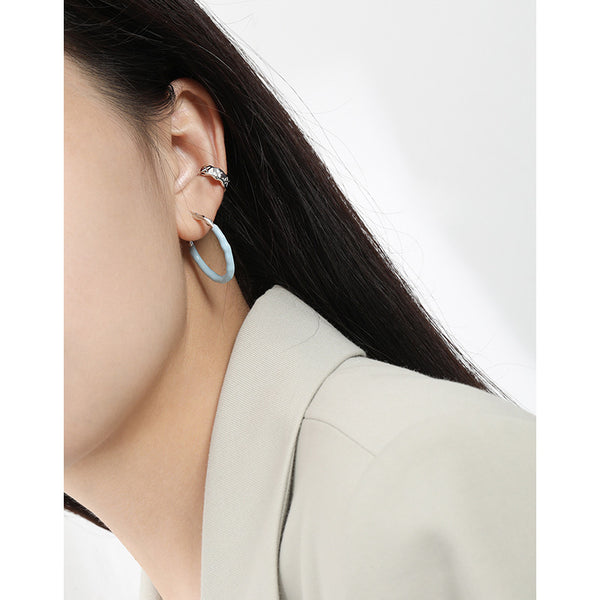 RHE1301 925 Sterling Silver Irregular Enamel Hoop Earrings