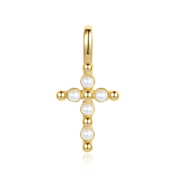 VFD0935 Shell Pearl Cross Charm