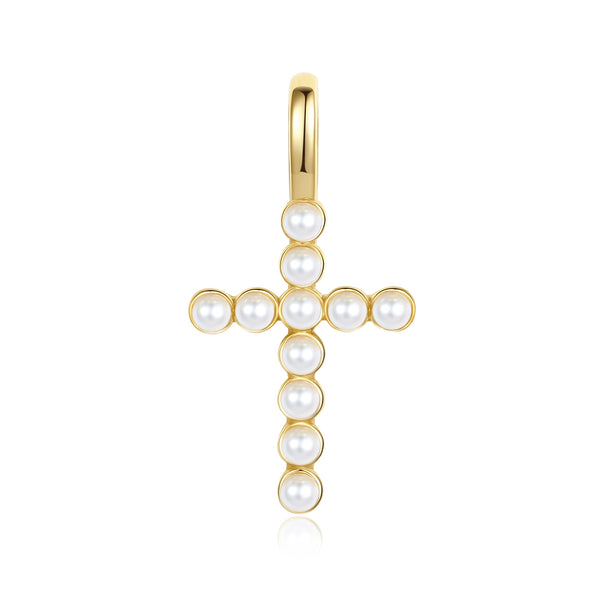 VFD0936 Shell Pearl Cross Charm