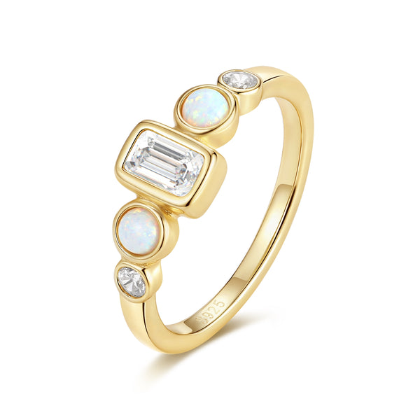 VFJ1319 Bezel-Set Emerald-Cut & Opal Multi-Stone Ring