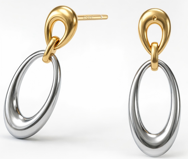 BVFE1624 Offspring Double Oval Two Tone Stud Earrings