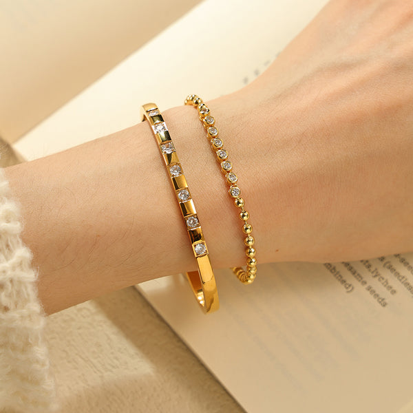 VFS0042 925 Sterling Silver Zirconia Tennis Gold Beaded Bracelets