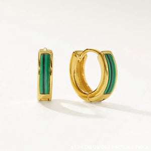 FE2061 Natural Stone Malachite Lapis Lazuli Hoop Earrings