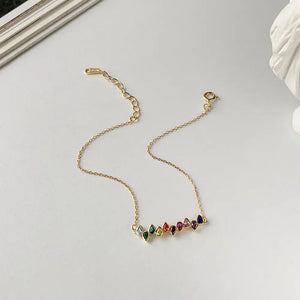 FS0314 925 Sterling Silver Rainbow Cubic Zirconia Bracelet 18K Gold Bracelet