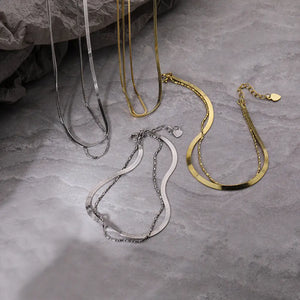 FS0320 925 Sterling Silver Blade Snake Double Layer Bracelet Bracelet