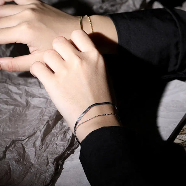 FS0320 925 Sterling Silver Blade Snake Double Layer Bracelet Bracelet