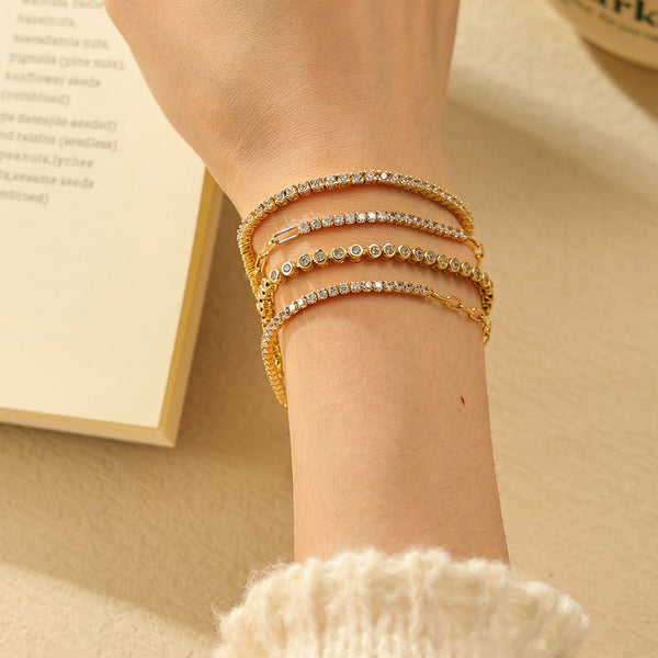 VFS0042 925 Sterling Silver Zirconia Tennis Gold Beaded Bracelets