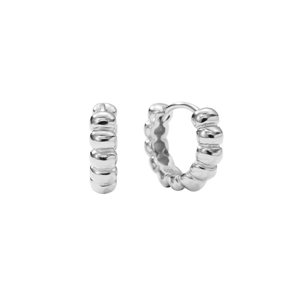 FE2824 925 Sterling Silver Bead Hoop Earrings