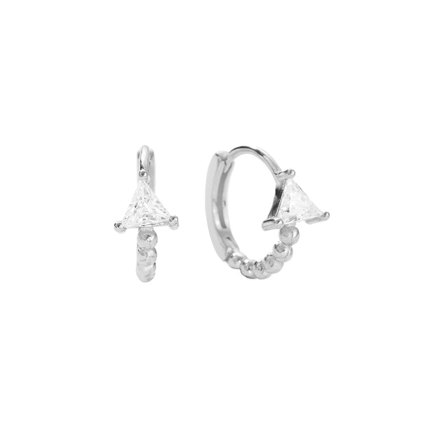 FE2758 925 Sterling Silver Geometric Triangle CZ Hoop Earring