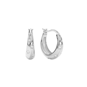 FE2826 925 Sterling Silver CZ Chunky Hoop Earring