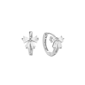 FE2827 925 Sterling Silver Zirconia Butterfly Bow Hoop Earrings