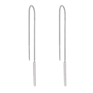 FE2041 925 Sterling Silver Vertical Bar Shell Pearl Long Chain Stud Earrings