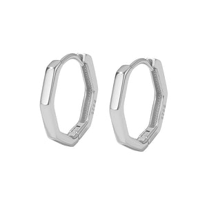 FE2042 925 Sterling Silver Geometric Hexagon Huggie Hoop Earrings