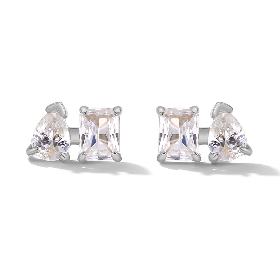 FE2046 925 Sterling Silver Baguette Pear Cut CZ Mini Stud Earrings