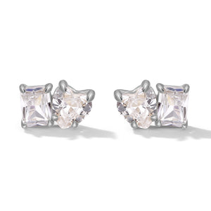 FE2047 925 Sterling Silver Baguette Heart Cut CZ Mini Stud Earrings