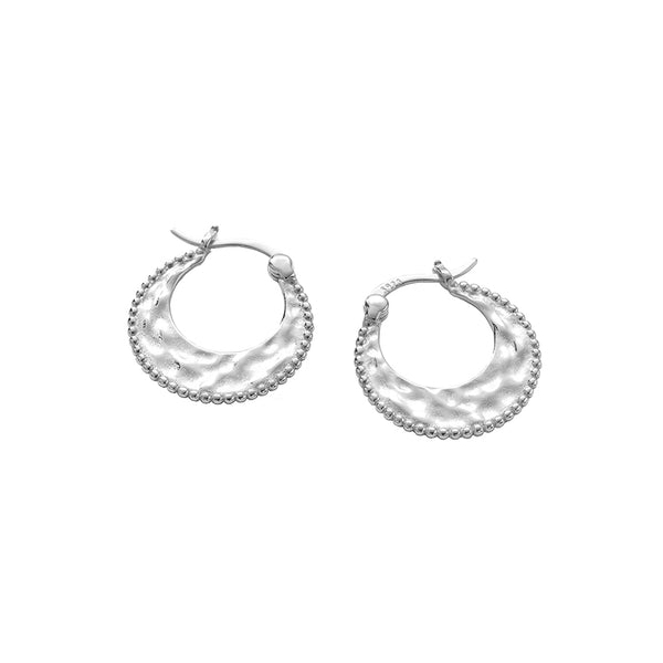 FE2906 925 Sterling Silver Texture Flat Hoop Earrings