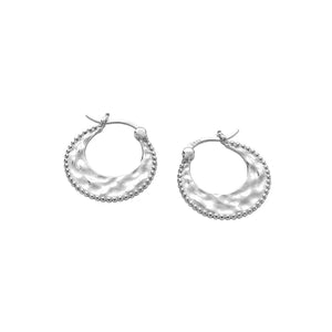FE2906 925 Sterling Silver Texture Flat Hoop Earrings