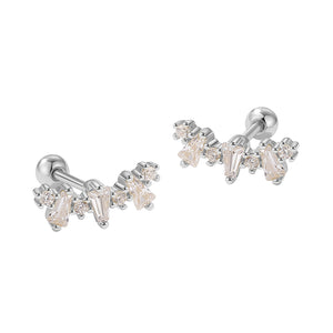 FE2057 925 Sterling Silver CZ Barbell Stus Earrings