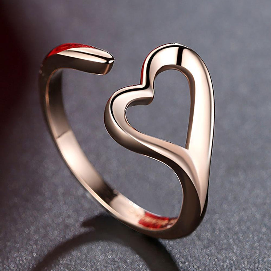 YJ1230 925 Sterling Silver Rose Gold-Color Heart Open Ring