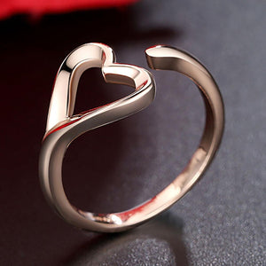YJ1230 925 Sterling Silver Rose Gold-Color Heart Open Ring