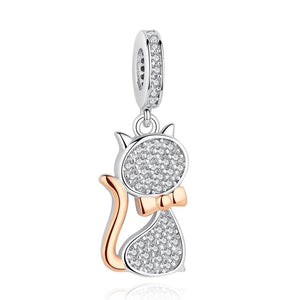 PY1412 925 Sterling Silver Gentleman's Cat Charm,Clear CZ