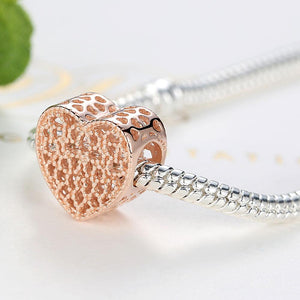PY1403 925 Sterling Silver Rose Gold-Color Heart Charm