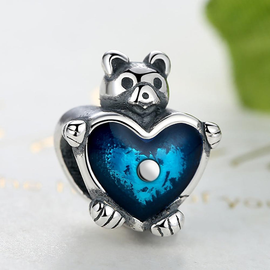 PY1359 925 Sterling Silver Teddy Bear Give You Heart Charm