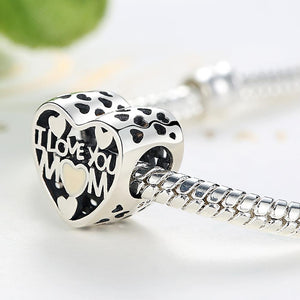 PY1395 925 Sterling Silver "MOM I LOVE YOU" Heart Charm