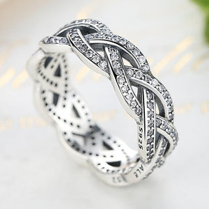 YJ1185 925 Sterling Silver Braided Twisted Pave CZ Silver Ring