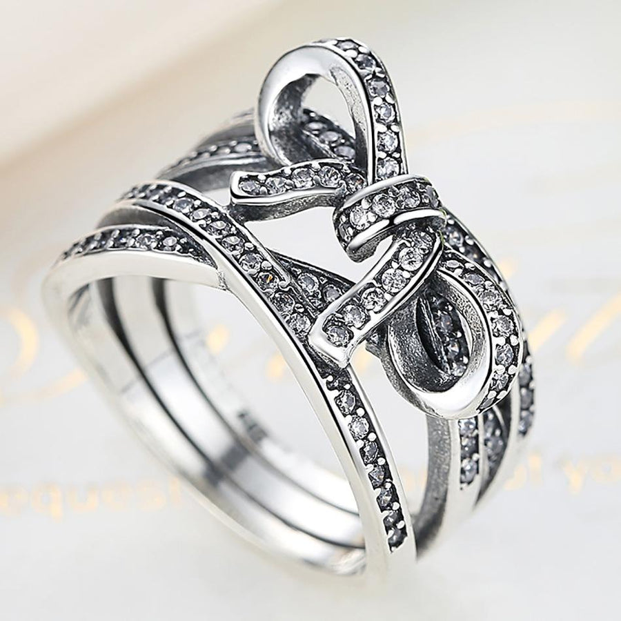 YJ1160 925 Sterling Silver Unique Imitate String Bow Knot Ring