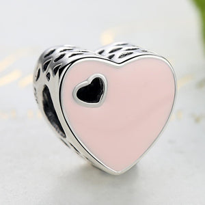 PY1357 925 Sterling Silver Pink Enamel Sweet Heart Charm