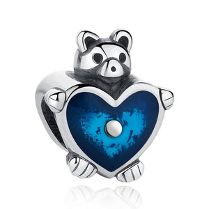 PY1359 925 Sterling Silver Teddy Bear Give You Heart Charm