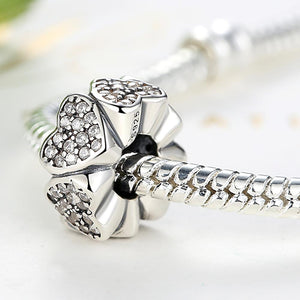 PY1389 925 Sterling Silver Spacer Heart Charm With Clear CZ