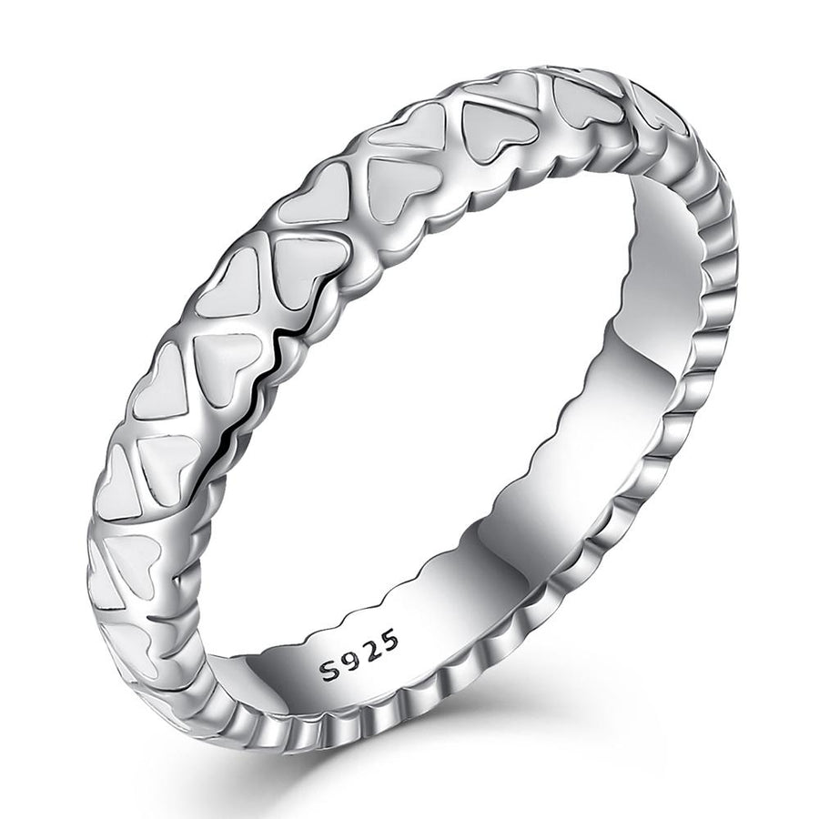 YJ1189 925 Sterling Silver White Enamel Love Heart Ring