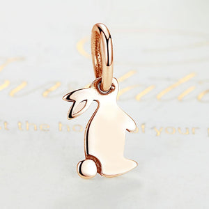 PY1383 925 Sterling Silver Rose Gold-Color Bunny Rabbit Charm