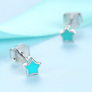 YE3120 925 Sterling Silver Blue&Pink Enamel Star Earrings