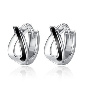 YE3126 925 Sterling Silver Geometric Black Hoop Earrings