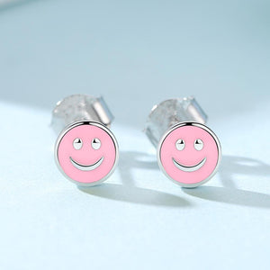 YE3111 925 Sterling Silver Enamel Smile Face Earrings