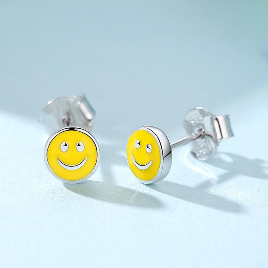 YE3111 925 Sterling Silver Enamel Smile Face Earrings
