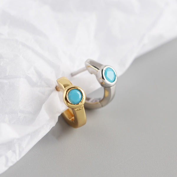 YHE0195 925 Sterling Silver Blue Gemstone Women Hoops Earring